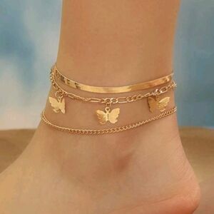 3pcs Gold Butterfly/chain Anklet Set